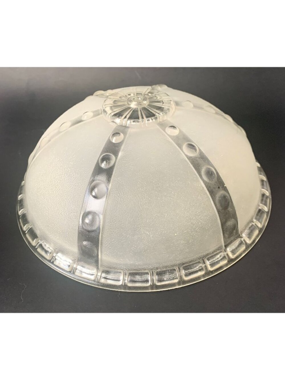 Vintage Ceiling Light Shade Frosted White & Clear Raised Design 1950's